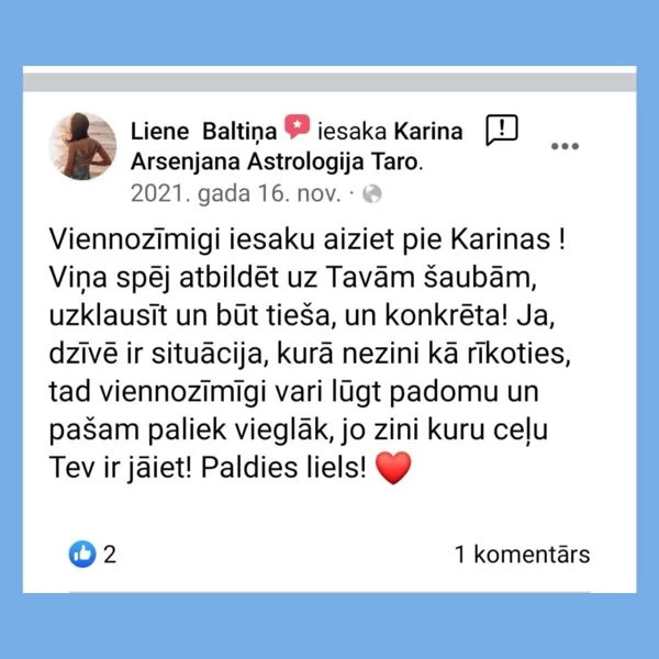 Karina Arsenjana atsauksmes 1 Astrologs riga Taro zilesana zilniece riga tarologs horoskop