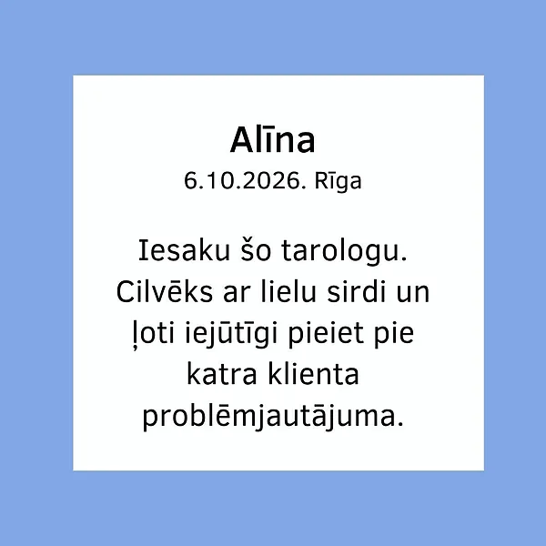 Alīna / Rīga / atsauksme par astroloģes un taroloģes Karina Arsenjana konsultāciju / iejūtīga pieeja problēmjautājumam